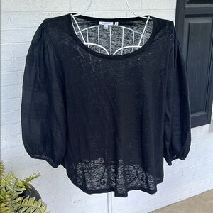 Chico's Linen Relaxed Black 3/4 Sleeve Blouse